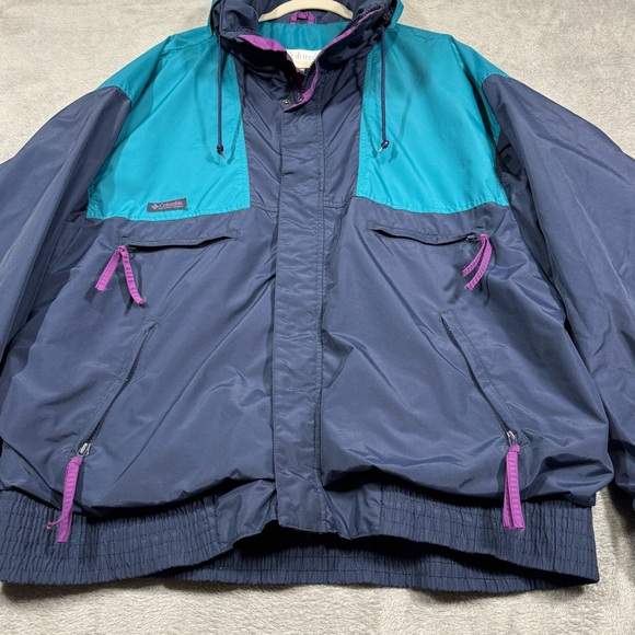 VTG Columbia Vamoose Mens XL 90s Teal Navy Purple Nylon Jacket Radial Sleeve EUC - Picture 3 of 16